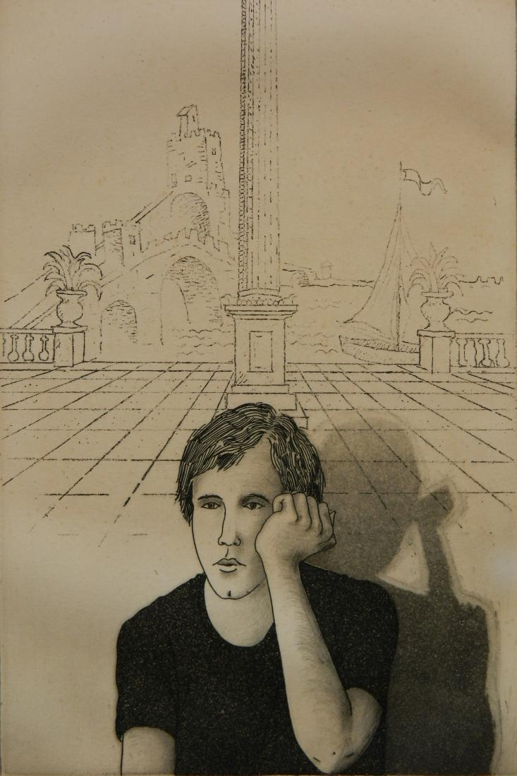 Martin Boyle etching: Martin Boyle- ''This Moment Yearing and Thoughtful''- etching, 1979, signed, dated, titled and annotated 'A.P.' in pencil, mat burn. 9 x 6''