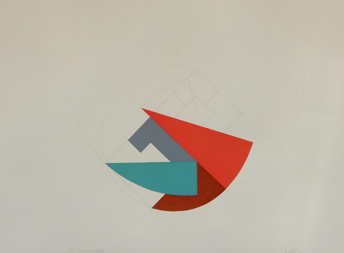 John Pearson screenprint and pencil: John Pearson (American 1940- )- ''Circle-Section Series/Invert PC''- screenprint in colors and hand-drawn with pencil, 1984, signed, dated and titled in pencil, edition of 260, The Print Club of Cleve