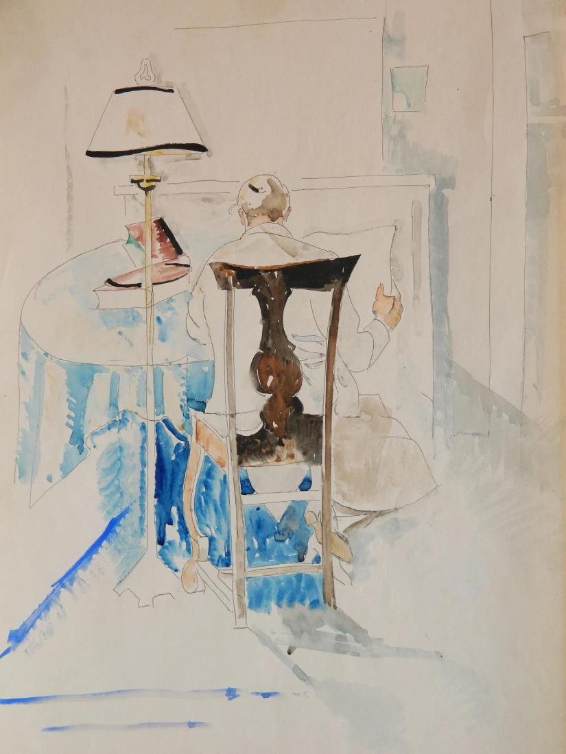 William Sommer watercolor: William Sommer (American 1867-1949)- Mrs. Sommer Reading- watercolor and pen and ink on paper, very good condition. 15 x 10 1/2''