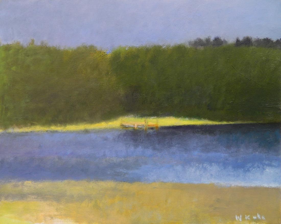 Wolf Kahn oil: Wolf Kahn (American 1927- )- ''Dock''- oil on canvas, 1983, signed W. Kahn lower right, dated on verso. 24 x 30''Provenance: Lillian Kornbluth Gallery, Fair Lawn, NJ 1984