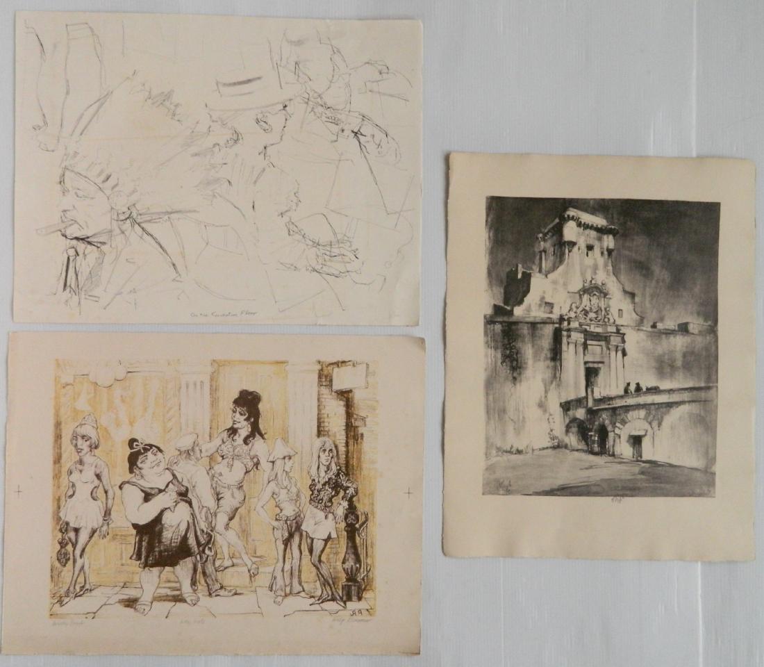 3 American lithographs: 3 American lithographs- 1.) Howard Leigh- Cadiz; 2.) Philip Reisman- Les Girls; 3.) Jack Levine- On The Convention Floor- all signed in pencil, Levine has staining throughout. 20 x 25 1/2''