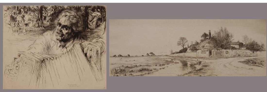 A. W. Heintzelman; F. L. Hunter - 2 etchings: Arthur W. Heintzelman (American 1891-1965)- ''La Farandole, St. Jean de Luz''- etching, 1929, signed and annotated ed. 100 in penciil, faintly light struck; and Frederick Leo Hunter (American 1858-194