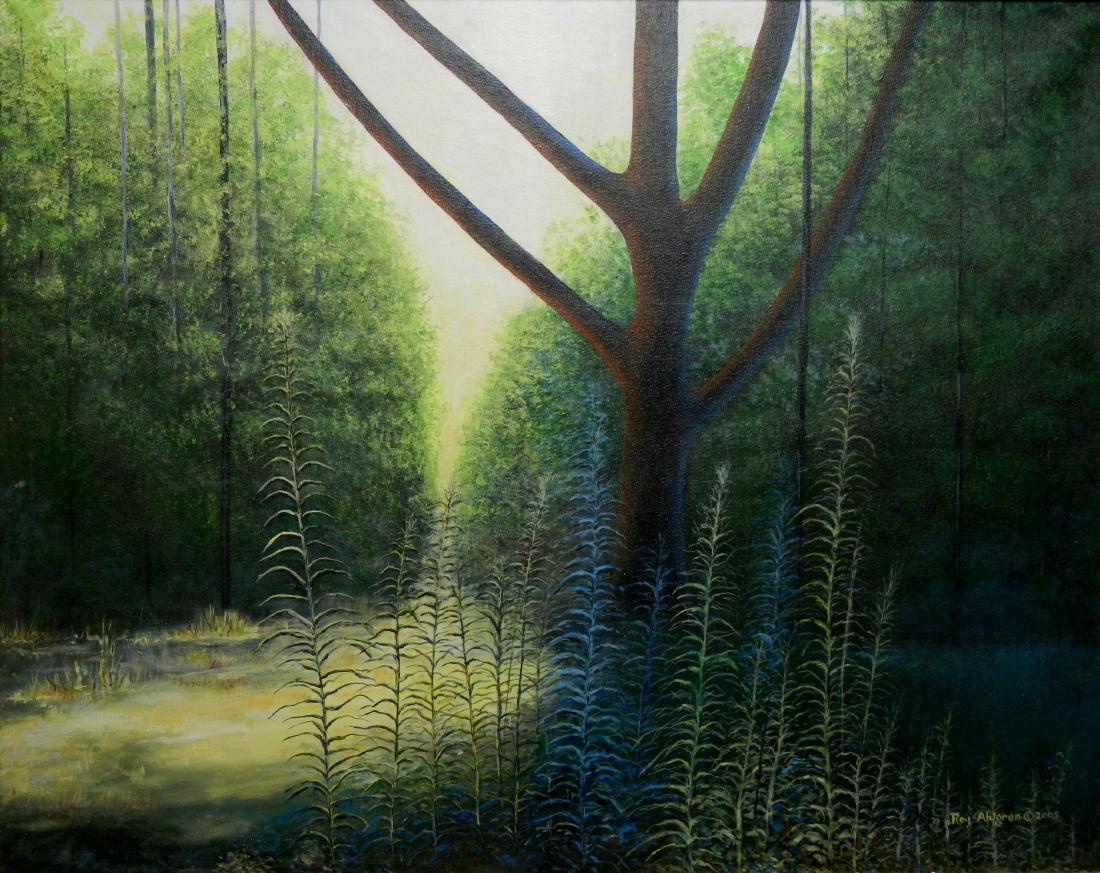 Roy Ahlgren oil: Roy Ahlgren (American 1927-2011)- ''Passage''- oil on canvas, 2005, signed Roy Ahlgren 2005 lower right, very good condition. 24 x 30''