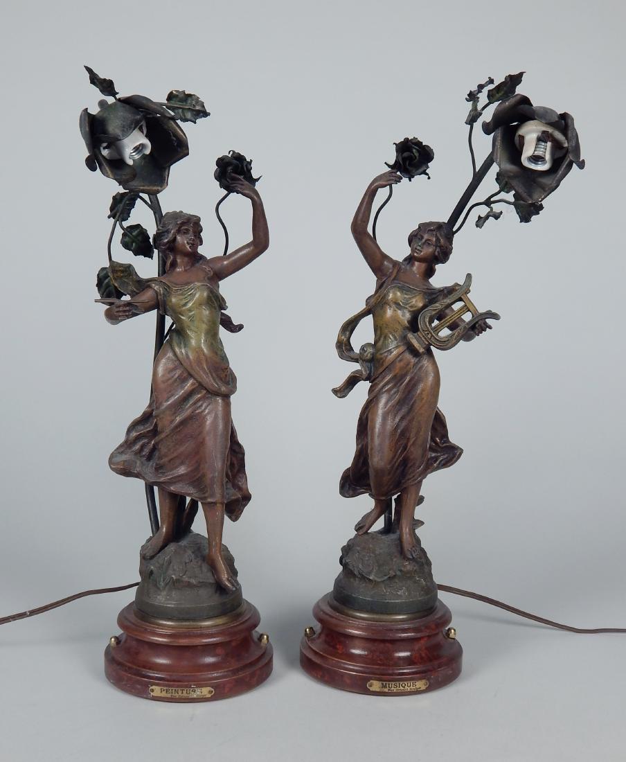 Pair of Art Nouveau white metal table lamp (1 of 7)