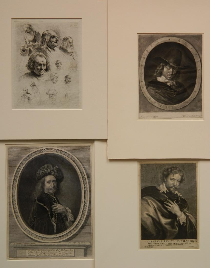 4 Prints: 4 Prints- 1.) Anton Masson after N. Mignard- ''Petrus Pupuis''; 2.) Paul Pontius after Van Dyck- ''Paulus Rubens''; 3.) Gole- ''Adrian van Ostade''; and 4.) J. B. Boissien (?)- ''Jeu Ville de Treize E