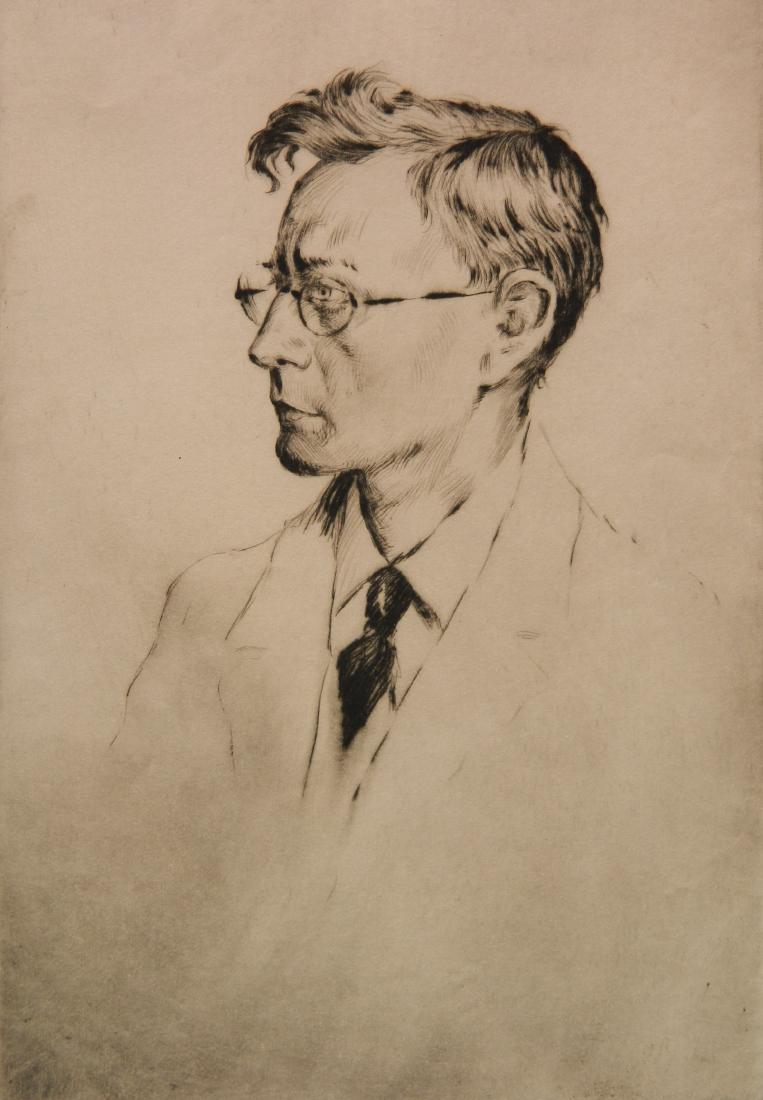 Tavik F. Simon drypoint: Tavik F. Simon (Czech 1877-1942)- Portrait of Ruzicka- drypoint, 1923, signed, dated and annotated 'l'etat' in pencil, good condition. 11 1/2 x 8''