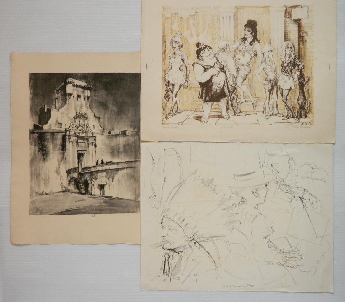 3 American lithographs: 3 American lithographs- 1.) Howard Leigh- Cadiz; 2.) Philip Reisman- Les Girls; 3.) Jack Levine- On The Convention Floor- all signed in pencil, Levine has staining throughout. 20 x 25 1/2''