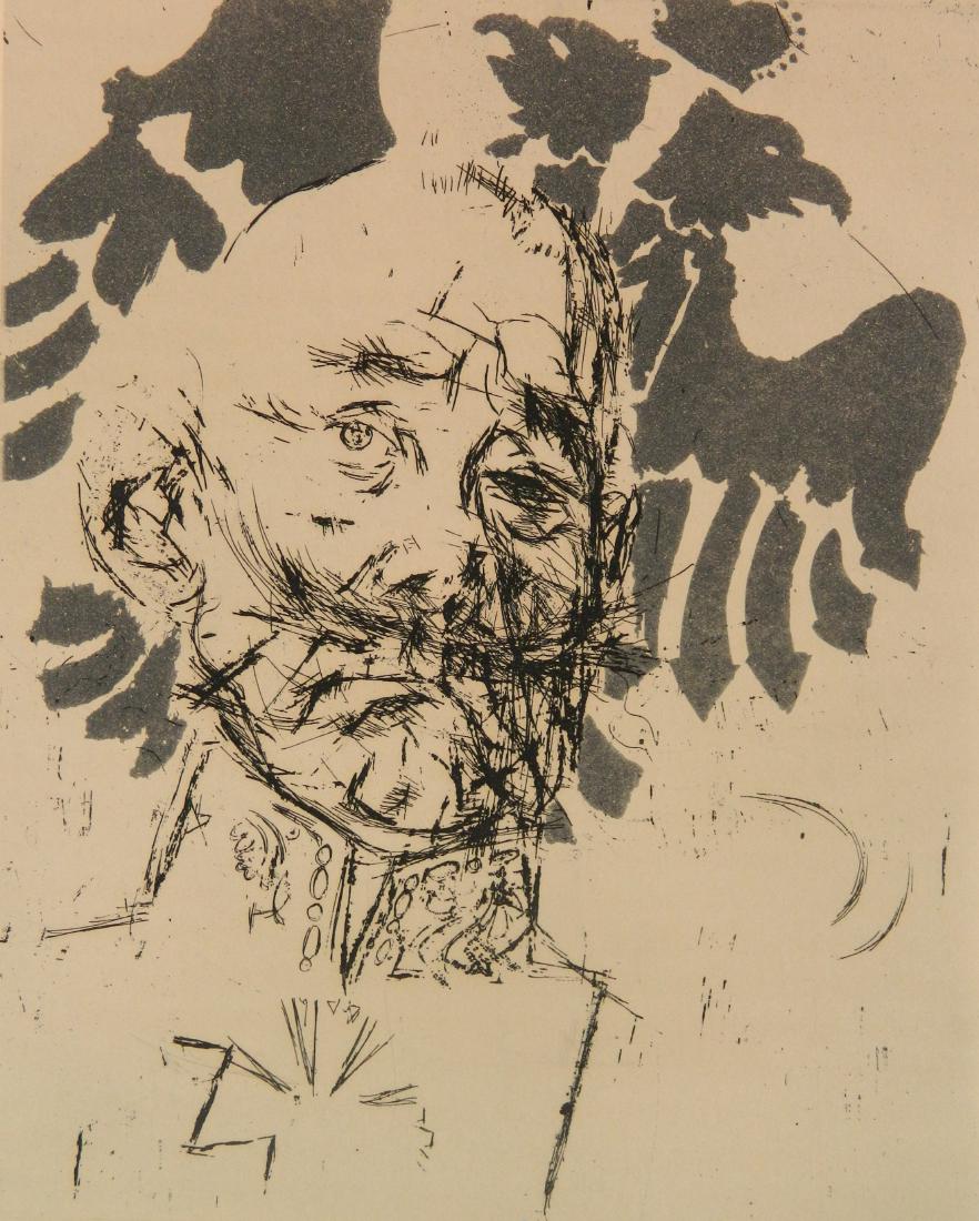 Jack Levine etching: Jack Levine- ''Prussian General'' (Prescott and Prescott 38)- etching, 1966, signed and numbered 107/120 in pencil, light struck and mat burn. 9 7/8 x 7 7/8''