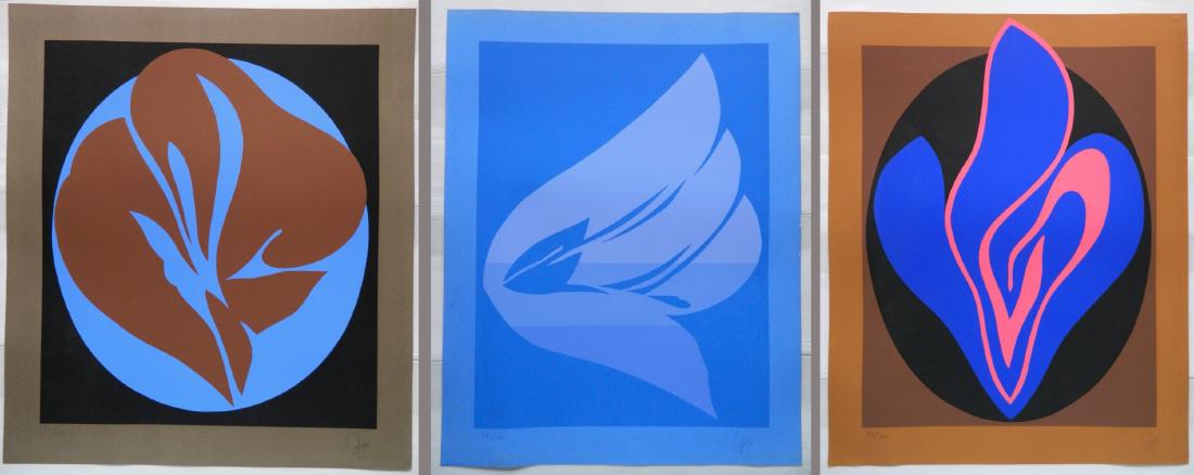 3 Jack Youngerman silkscreens: Jack Youngerman (American 1926- )- Untitled- 3 silkscreens in colors, 1978, all signed, dated and numbered 93/100 in pencil, very good condition. 52 x 46"; 55 x 43 3/4"; 56 x 44" (sheet sizes)