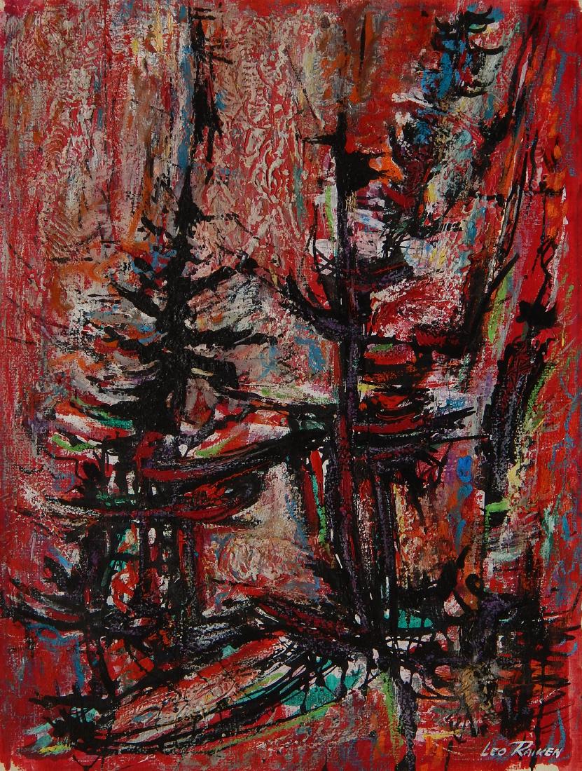 Leo Raiken acrylic: Leo Raiken (American 20th c.)- ''Possibility of Fire''- acrylic on paper, signed Leo Raiken lower right, good condition, framed. 15 x 11 1/4''
