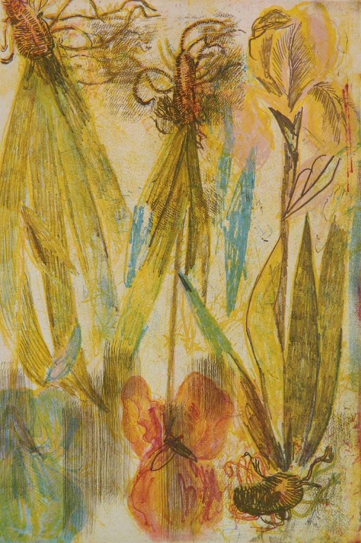 Roberto Juarez etching: Roberto Juarez (American 1952- )- ''Three Irises''- etching in color, 1995, signed, dated and numbered 14/27 in pencil, very good condition. 17 7/8 x 11 7/8''