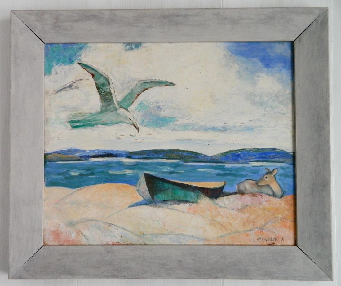 Israel Abramofsky oil: Israel Abramofsky (Ameircan 1888-1975)- Seagull- oil on panel, 1951, signed I. Abramofsky '51 lower right, framed, very good condition. 26 x 32''