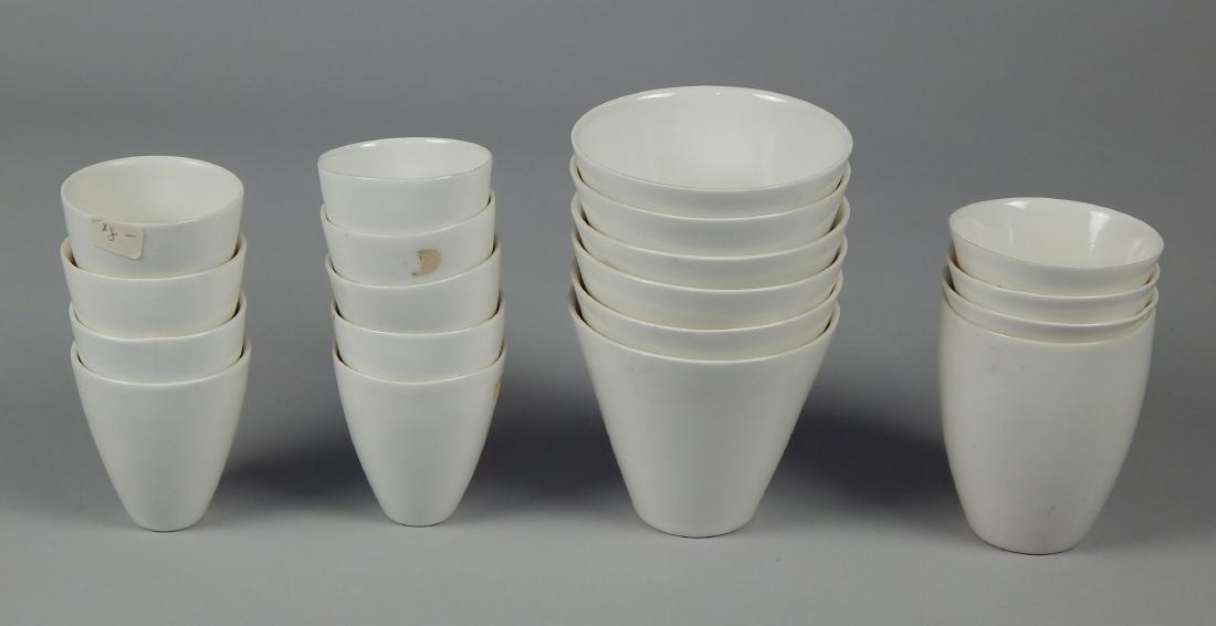 Lietzke porcelain cups: Lietzke porcelain items- 19 small white cups, al lmarked on bottom, some crazing and a few hairlines, various sizes.