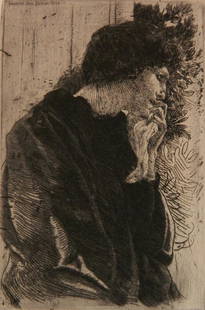 Paul-Albert Besnard etching: Paul-Albert Besnard (French 1849-1934)- ''Tristesse'' (Delteil 61 iii)- etching, 1887, slightly mat toned. 5 7/8 x 3 3/4''