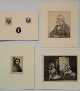 Felix Bracquemond etching: Felix Bracquemond (French 1833-1914)- ''Alphonse Legros''- etching, along with 3 small portrait engravings, fair condition, various sizes.