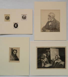 Felix Bracquemond etching: Felix Bracquemond (French 1833-1914)- ''Alphonse Legros''- etching, along with 3 small portrait engravings, fair condition, various sizes.