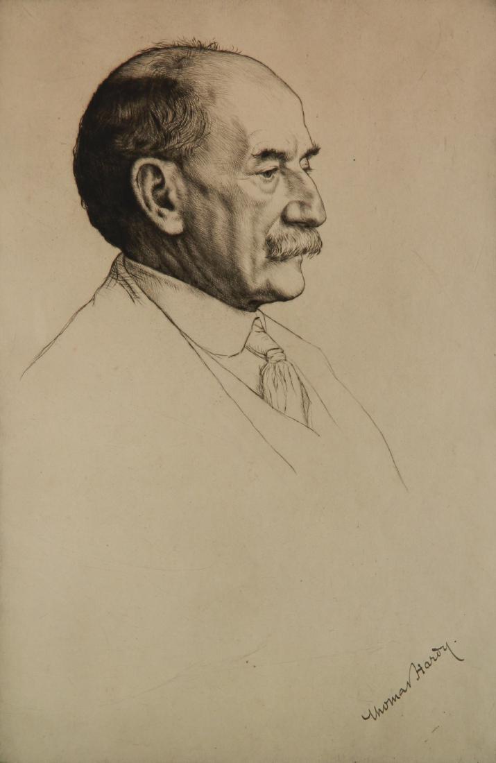 William Strang etching: William Strang (British 1859-1921)- ''Thomas Hardy''- etching, signed in pencil, light soiling and minor foxing in margins. 15 7/8 x 10 3/8''