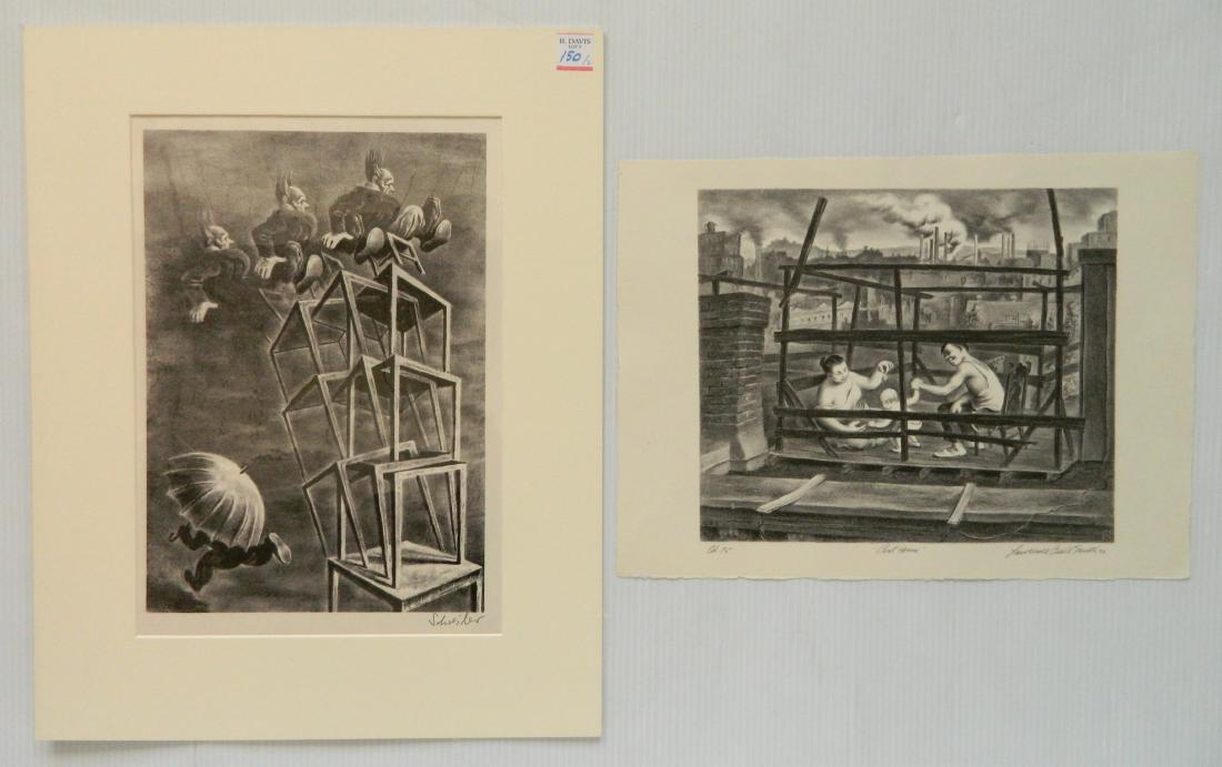 2 American prints: 2 American prints- 1). Georges Schreiber (American 1904-1977)- ''Equilibrium''- lithograph, 1949, signed in pencil, edition of 250, very god condition. 13 1/2 x 9 1/2'' 2). Lawrence Beall Smith (Ameri