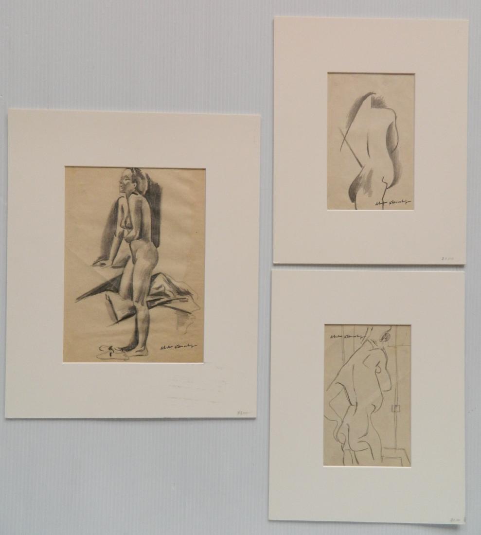 Abraham Walkowitz 3 graphite drawings: Abraham Walkowitz (American 1878-1965)- Figurative Drawings- 3 graphites on paper, all with stamped signature, some creasing. 7 1/2 x 5''; 8 x 5''; 10 1/2 x 7 1/2''