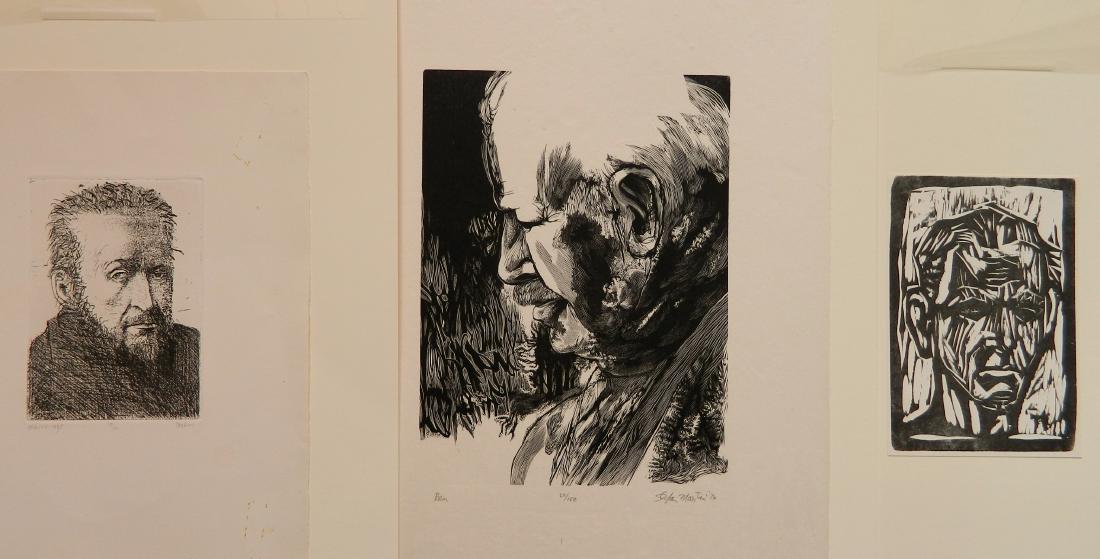 3 Prints: 3 Prints- 1.) Otto Dix- Self-Portrait- woodcut, unsigned; 2.) Leonard Baskin- ''Thomas Eakins: 1895''- etching, signed, titled and numbered 24/50 in pencil; 3.) Stefan Martin- Portrait of Ben Shahn- w
