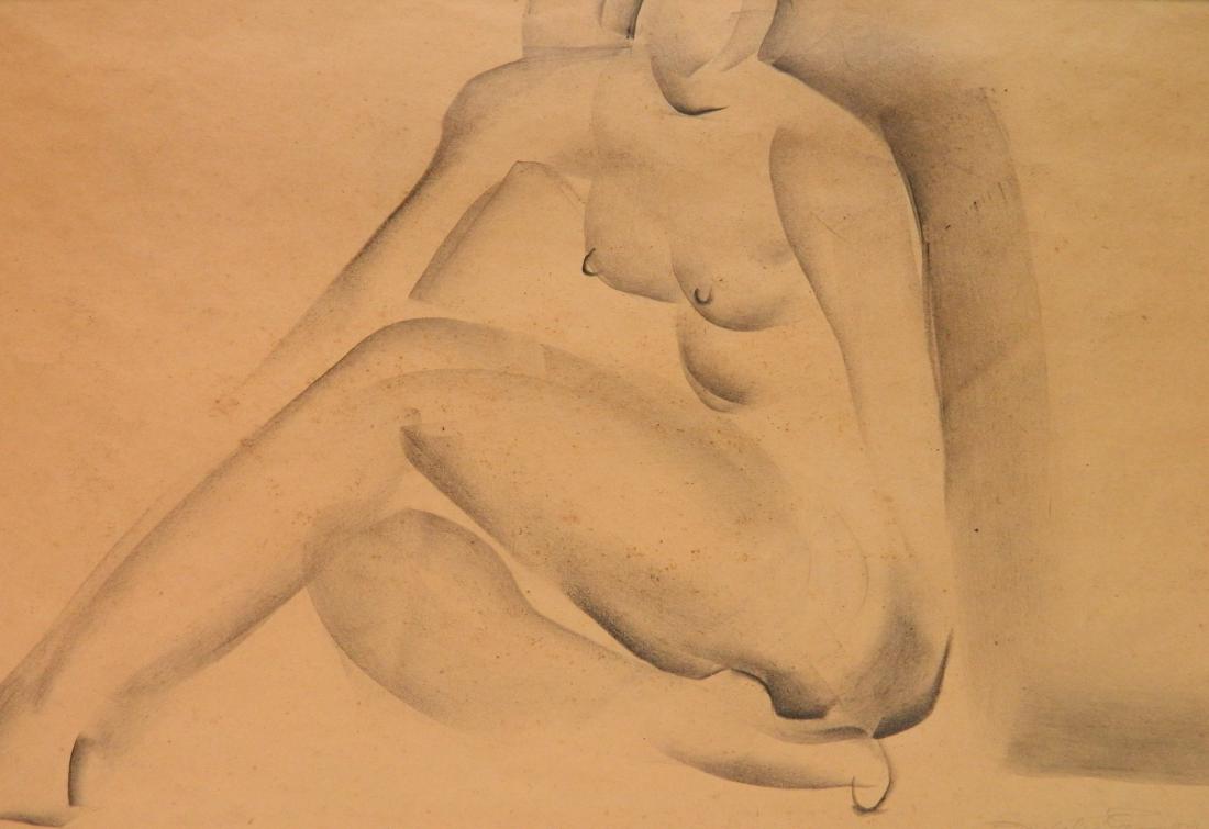 Natalie Eynon Grauer charcoal: Natalie Eynon Grauer (American 1894-1955)- Reclining Woman- charcoal on paper, signed Natalie Eynon lower right, framed, minor foxing throughout. 11 x 16