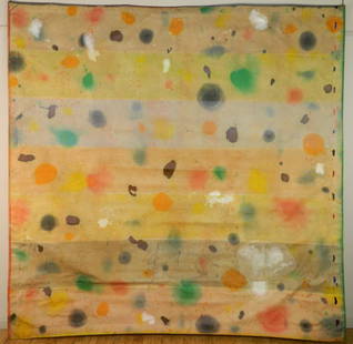 Alan Shields mixed media on canvas: Alan Shields (American 1944-2005)- ''Jeef''- mixed media on canvas, 1969, signed, dated and titled verso, good condition. 104 x 110'' Exhibited "Cleveland Collects Contemporary Art", July 20th-