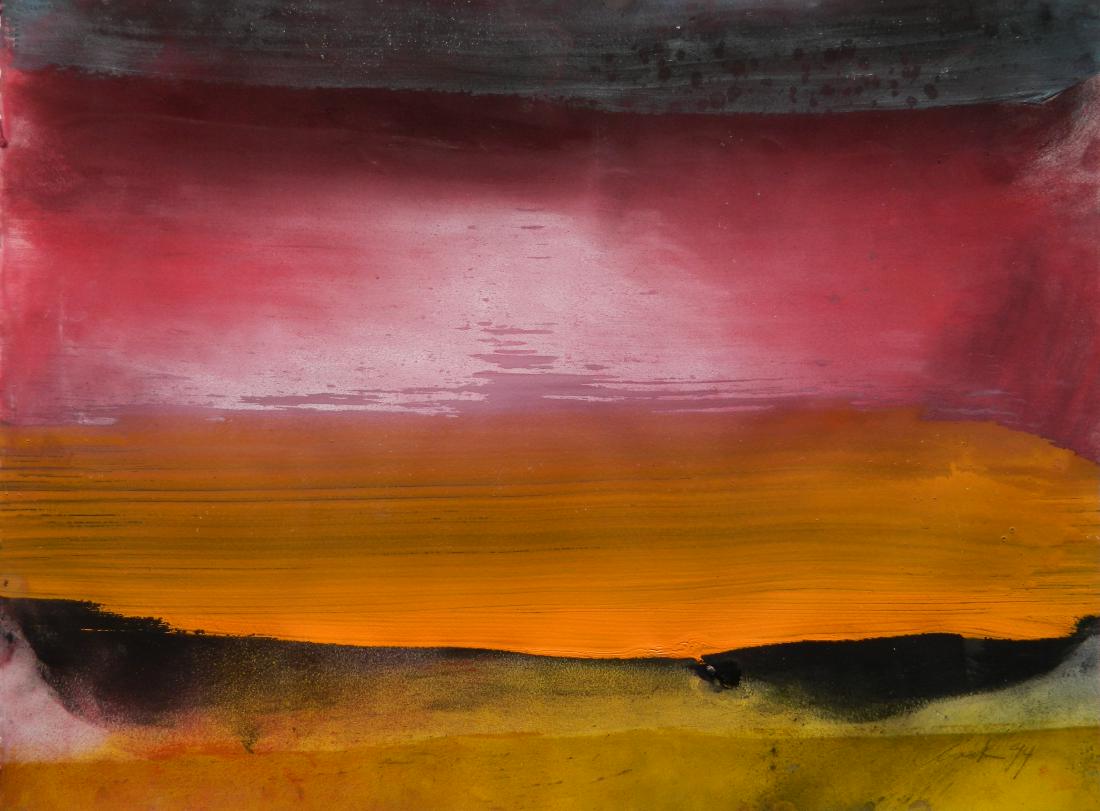 Edward Clark dry pigment: Edward Clark (American 1926- )- ''Summer in Paris #8''- dry pigment on paper, 1994, signed E. Clark 94 lower right, framed, very good condition. 26 x 35'' Provenance: G. R. N'Namdi Gallery, Detroit, M