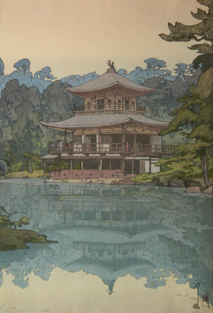 Hiroshi Yoshida woodblock: Hiroshi Yoshida (Japanese 1876-1950)- ''Kinkaku''- woodblock in color, ca. 1933, signed in pencil, stamped title and jizuri mark, from the 'Kansai District' series. 14 3/4 x 9 9/16''
