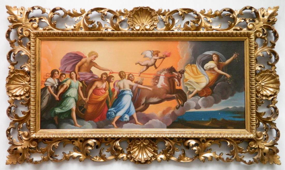 copy after Guido Reni oil: copy after Guido Reni- ''The Triumph of Aurora''- oil on canvas, ca. 1900. 14 x 31''