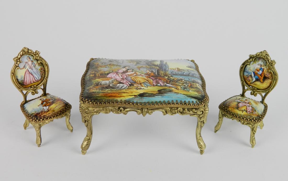 Miniature French enamel table and chair (1 of 6)