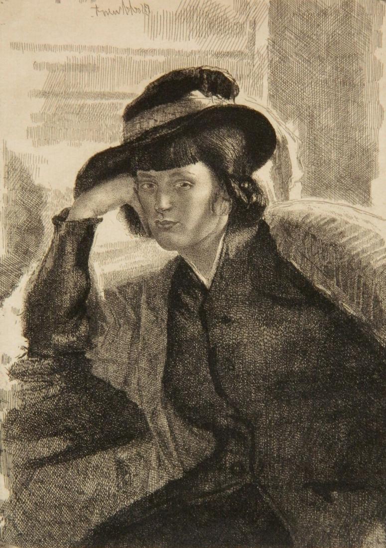 Gerald L. Brockhurst etching: Gerald L. Brockhurst (British 1890-1978)- ''Une Dacquoise'' (Fletcher 29 iii/iii)- etching, 1922, signed in pencil, edition of 76, very good condition. 6 1/4 x 4 3/8''