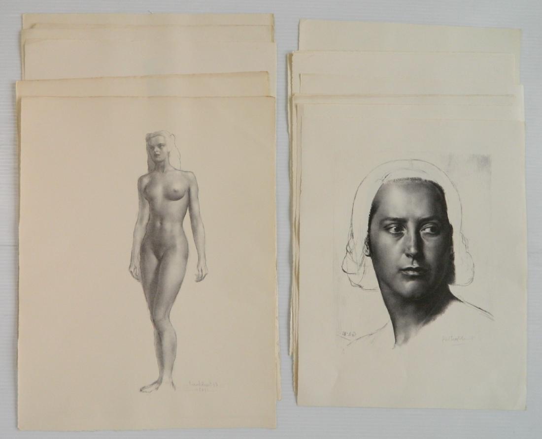 Gerald L. Brockhurst 19 lithographs: Gerald L. Brockhurst (British 1890-1978)- ''Head of a Girl'' (Fletcher L2)- 12 lithographs, ca. 1944, 10 signed in pencil, 11 1/4 x 9'' ea.; ''Standing Nude (Youth)'' (F. L4)- 7 lithographs, 1945, 14 