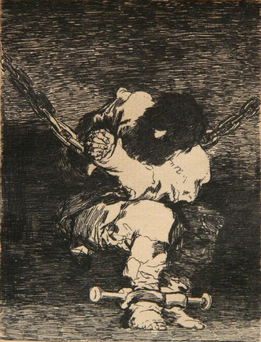 Francisco de Goya etching: Francisco de Goya (Spanish 1746-1828)- ''The Little Prisoner'' (Harris 26)- etching on laid paper, 1862, as published in 'Gazette Des Beaux Arts', old masking tape residue top 2 corners slightly light