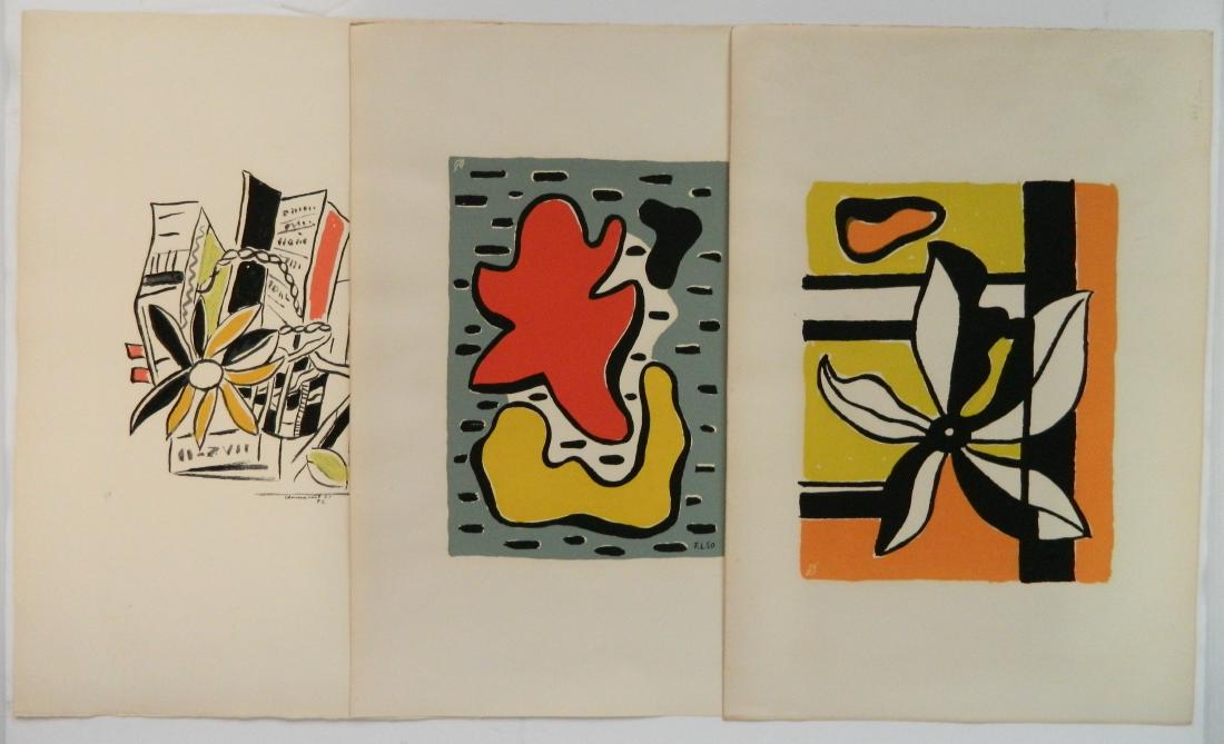Fernand Leger 3 lithographs: Fernand Leger (French 1881-1955)- ''Green Flower''; ''Fond Vert''; ''Rosale''- 3 lithographs in color, each numbered in pencil. 10 1/4 x 7 3/4''; 12 5/8 x 8 7/8''; 9 15/16 x 12 5/8''