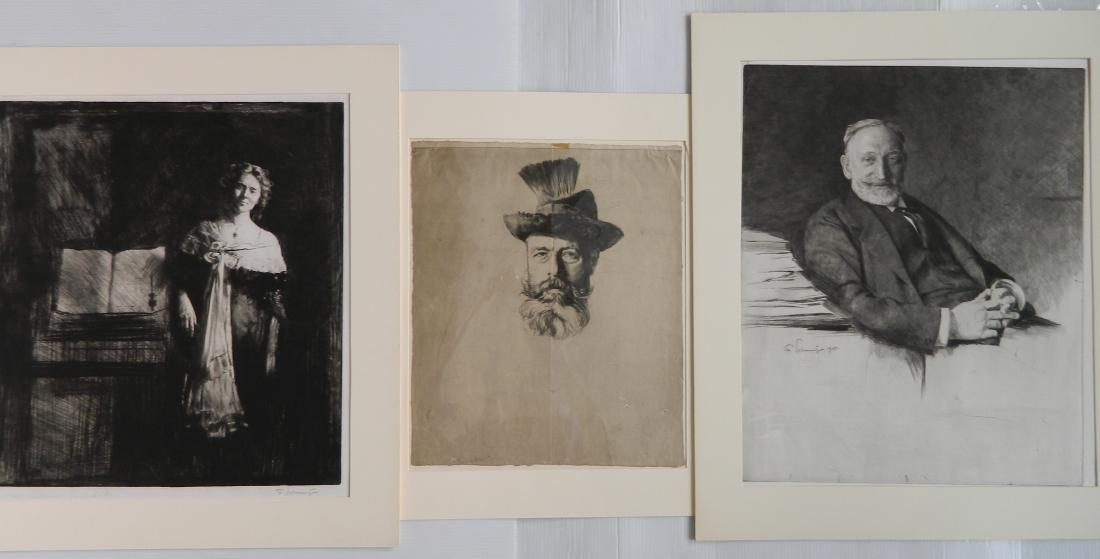 Ferdinand Schmutzer 3 etchings: Ferdinand Schmutzer (Austrian 1870-1928)- ''Hofrat Maraset''; ''Dr. Michael Hainisch''; ''Dame au Klavier''- 3 etchings, fair condition. 23 5/8 x 19 7/16''; 17 7/8 x 15 5/16''; 21 3/8 x 19 1/2''