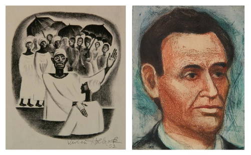 2 Prints: 2 Prints- 1.) Vivian Holbrook (American 1913-1994)- Black Baptism- lithograph, 1952, signed and dated in pencil, a few scattered spots of foxing; 2.) Morris Topchevsky (Russian 1899-1947)- ''A. Lincol