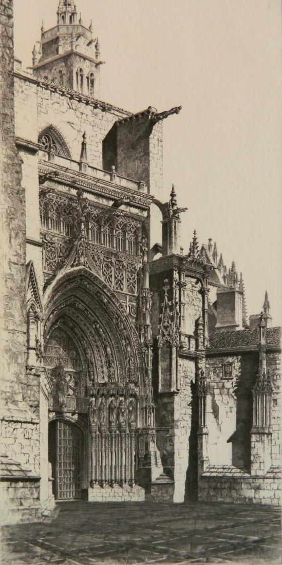 John Taylor Arms etching: John Taylor Arms (American 1887-1953)- ''Spanish Profile, Palencia'' (Fletcher 418 iii/III)- etching, 1950, signed in pencil, edition of 308, Spanish Church series no. 15. 13 5/8 x 6 7/8''