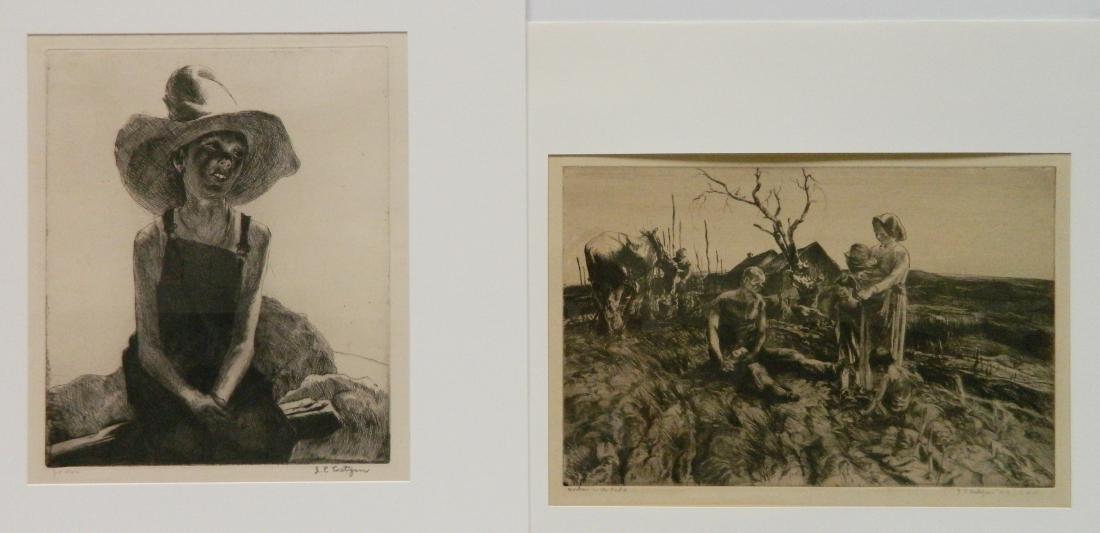 John Costigan 1 lithograph and 1 etching: John Costigan (American 1888-1972)- ''Workers in The Field'' and ''Jackie''- 1 lithograph and 1 etching, both signed and titled in pencil. 8 1/2 x 12 3/4''; 9 x 7''