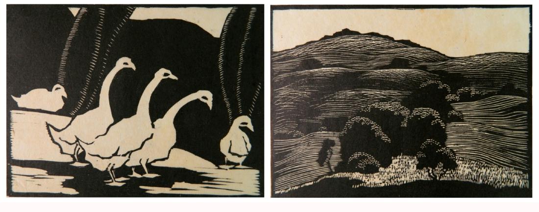Jesse Jo Eckford 2 woodcuts: Jesse Jo Eckford (American 1895-1941)- ''Rolling Country''; ''Curiosity''- 2 woodcuts, 1934 and 1933, each signed, titled, dated and numbered in pencil, light paper toning and few spots of foxing. 6 x
