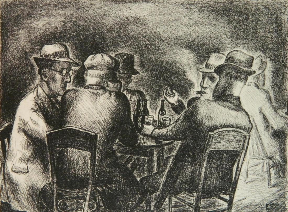 Edward Ferguson lithograph: Edward Ferguson (American 1914-?)- ''Politics''- lithograph, 1937, signed, dated, titled and numbered 7/15 in pencil. 8 1/8 x 10 7/8''