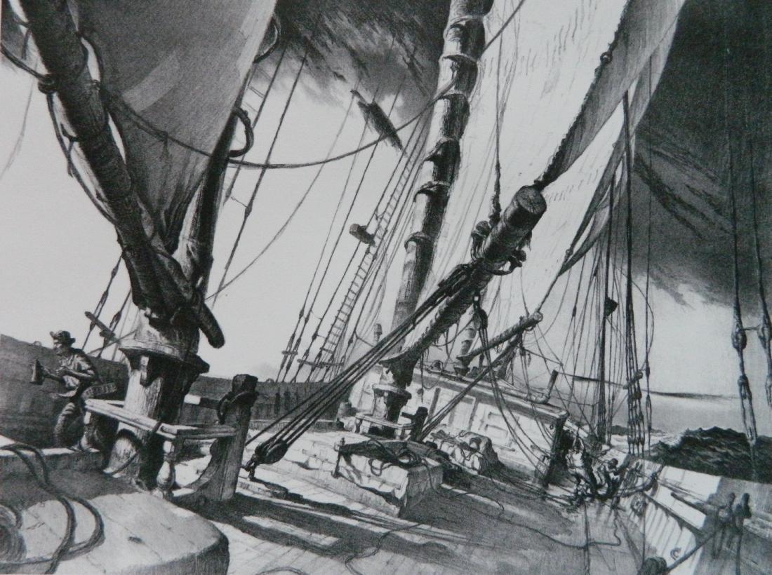 John Noble lithograph: John Noble (American 1913-1983)- ''Old and Underway'' (Urban 6)- lithograph, 1947, signed and titled in pencil, edition of 200, from Schooner's Progress. 12 x 15 7/8''