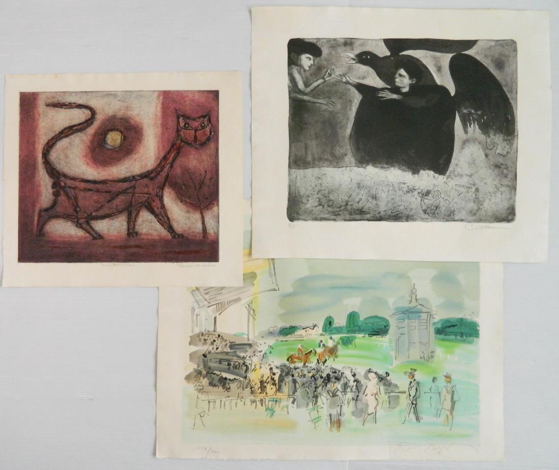 3 Contemporary Prints: 3 Contemporary prints- 1.) French School- At The Track- lithograph in color. 2.) Federico Castellon- Untitled- lithograph in color 3). Michel Ponce de Leon- ''Nocturne''- etching in color, all signed 