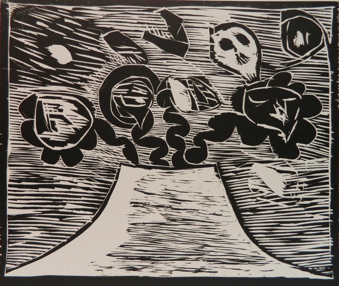 Pierre Alechinsky woodcut: Pierre Alechinsky (Belgian 1927- )- ''Au Fil du Bois''- woodcut, 1973, signed and numbered 77/150 in pencil, very good condition. 19 3/4 x 23 1/2''