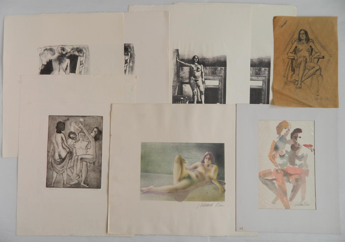 Hilliard Dean lithographs: Hilliard Dean (American 1933- )- Figure Studies- 5 lithograph, 1 etching, 1 watercolor and 1 charcoal on paper, all are signed, various sizes, light foxing in some areas of margins.