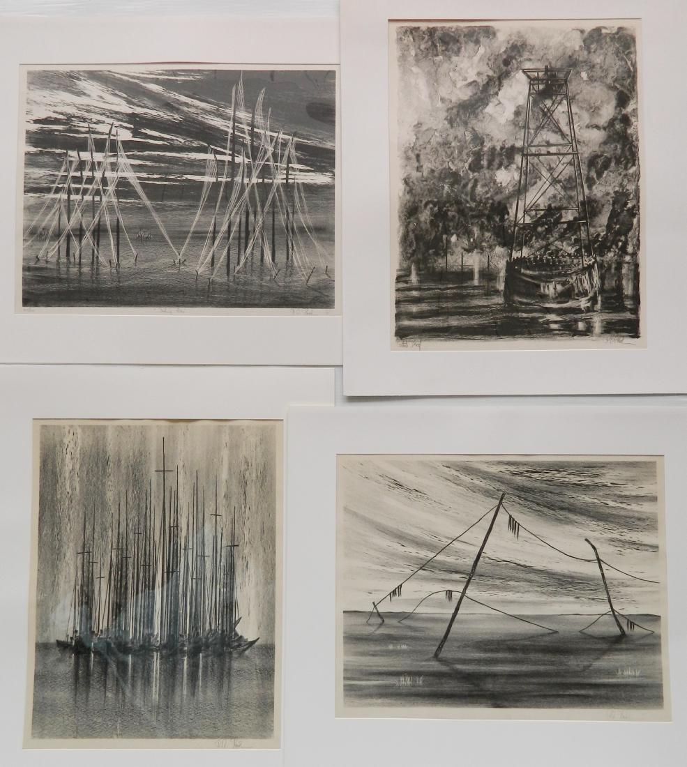 4 Richard Florsheim lithographs: Richard Florsheim (American 1916- 1979)- ''Fishing Weirs'' (Iacono 64), ''Anchorage'' (I. 100); ''Flooded Field'' (I. 103) and ''Buoy'' (I. 215.2)- 4 lithographs, 1953, 1957, 1970, all signed in penci