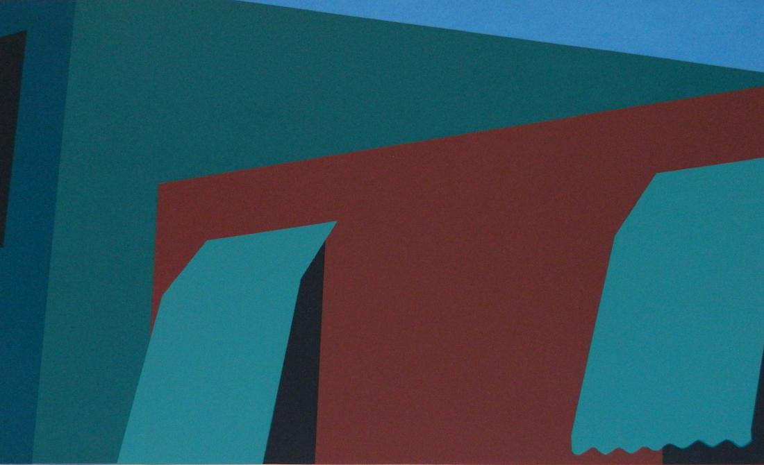 Margaret Arlene Hasek-Guy silkscreen: Margaret Arlene Hasek-Guy- ''Awnings''- silkscreen in colors, 1984, signed, dated and numbered 3/10 in pencil, very good condition. 9 x 15''