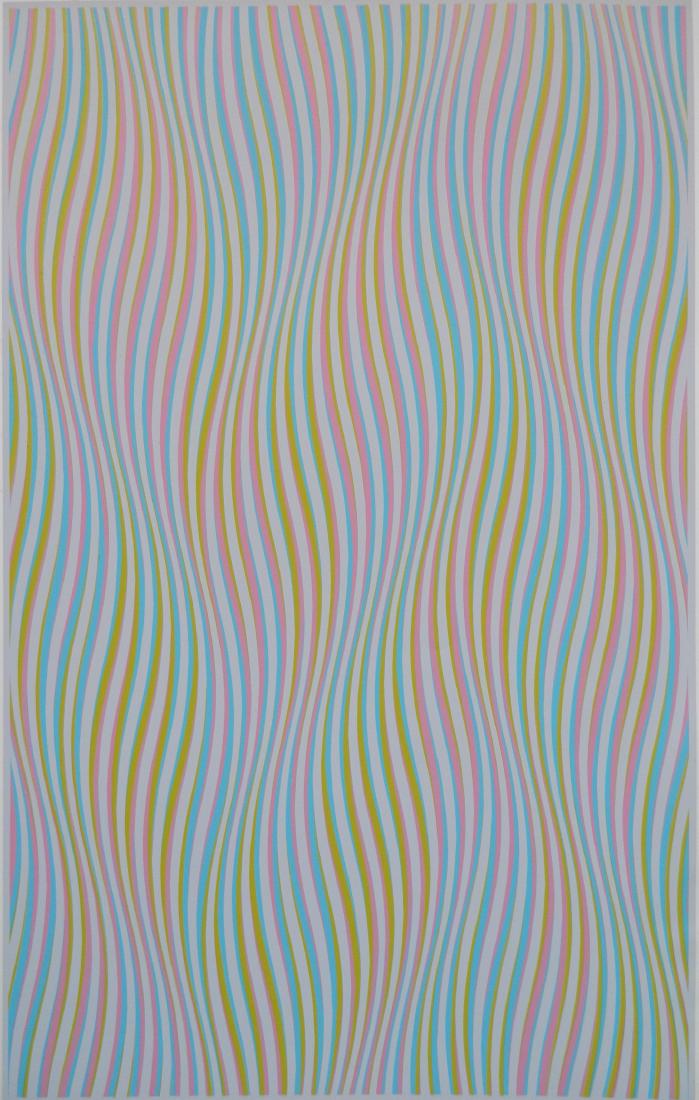 Bridget Riley screenprint: Bridget Riley (British 1931- )- ''Elapse''- screenprint in colors, 1982, signed, dated and titled in pencil, edition of 260, The Print Club of Cleveland publication no. 60. Tape stains from hinging in