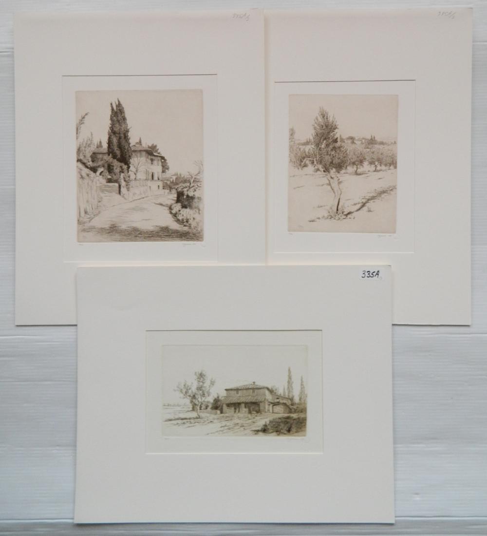 Daniel Graves 3 etchings: Daniel Graves- Shades of Tuscany; Olive Tree; Country House- 3 etchings, 1981, 1982, 1987, all signed, dated and numbered 97/100, 47/100, 55/100 in pencil, very good condition. 9 3/4 x 8 1/4''; 8 7/8 