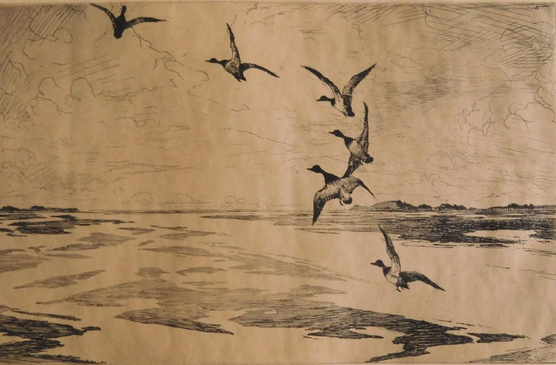 Frank Benson etcing: Frank Benson (American 1862-1951)- ''Wide Marshes'' (Paff 173)- etching, 1920, sgined in pencil, edition of 150, slightly light struck some mat burn. 6 7/8 x 10 7/8''