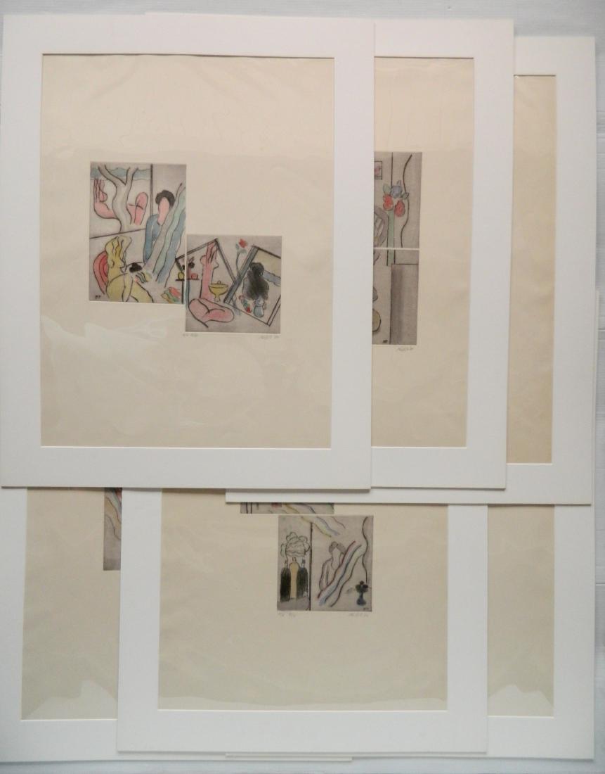 Matt Phillips drypoints: Matt Phillips (American 1927- )- ''Barcelona Suite''- 6 drypoints with hand-coloring, 1984, signed and numbered A/V 8/10 in pencil.